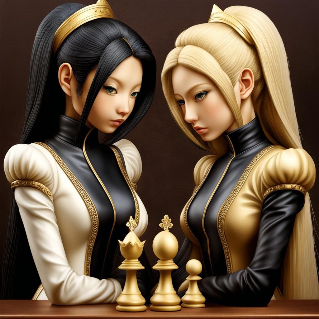 Gothic Chess Queens in Elegant Black and White