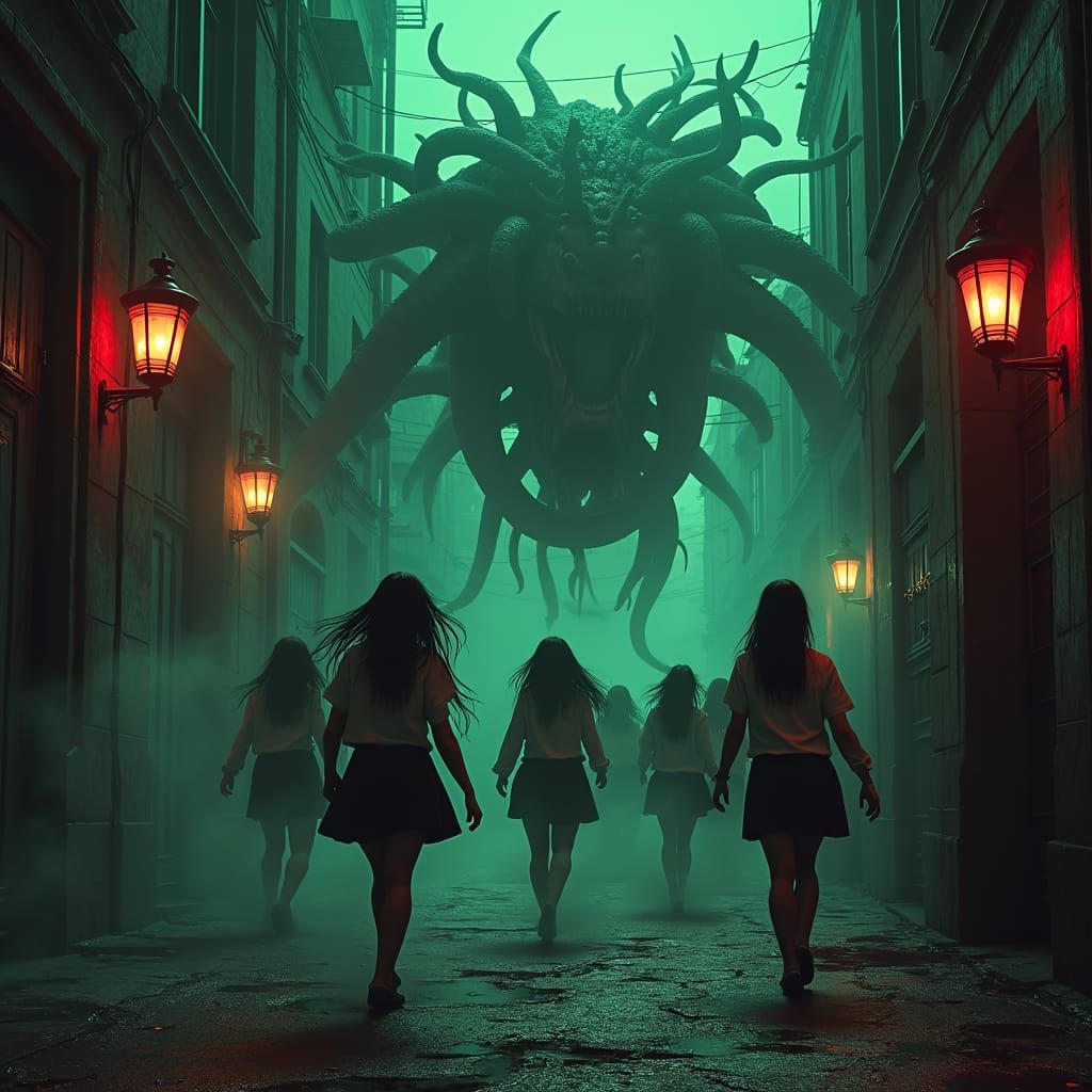 Eldritch Horror: Schoolgirls Flee in Terror