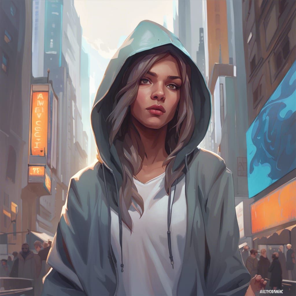 Teenager in Cityscape: Hyperdetailed Digital Portrait