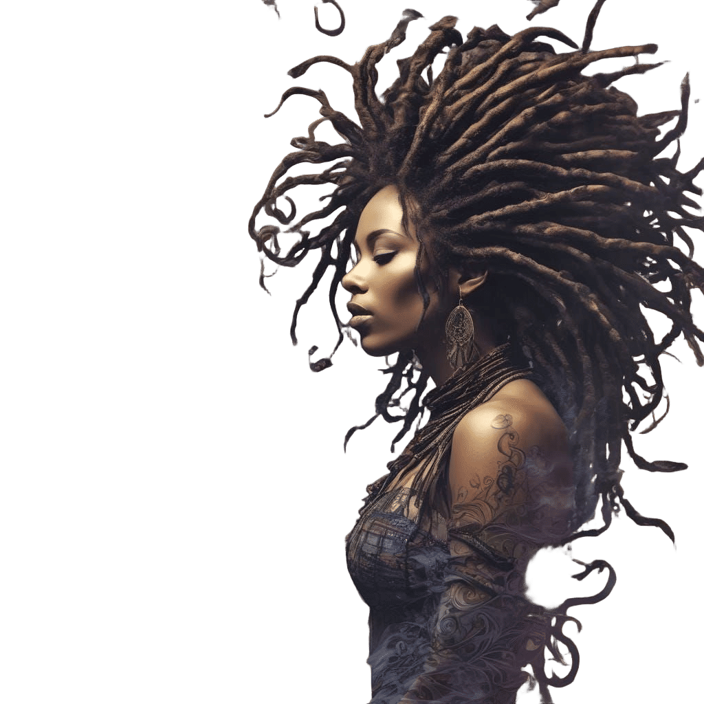 Enigmatic Rasta Gothic Goddess with Swirling Smoke