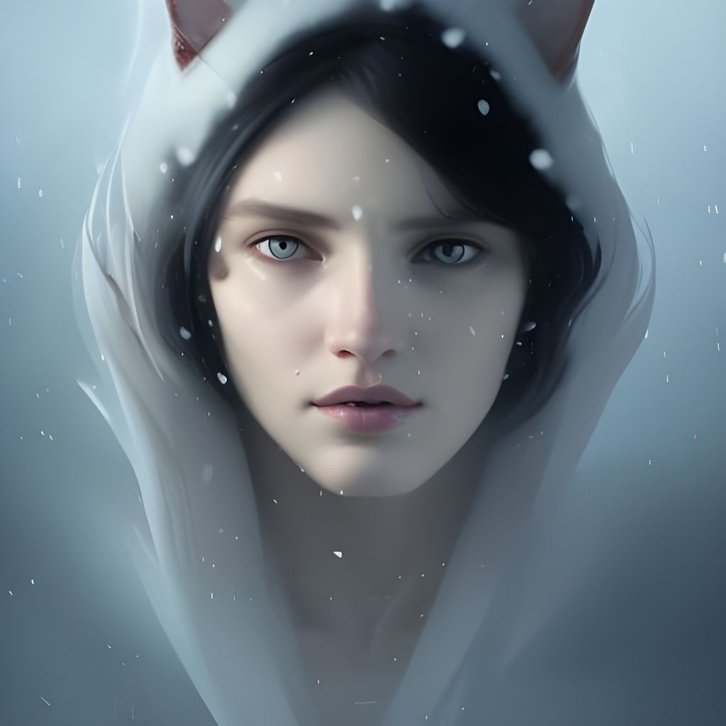 Snowy Portrait of Cat-Eyed Woman: Fantasy Art