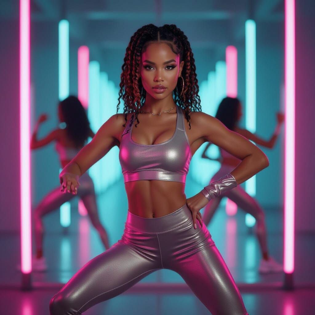 Dynamic Hip-Hop Dancer in Neon Studio