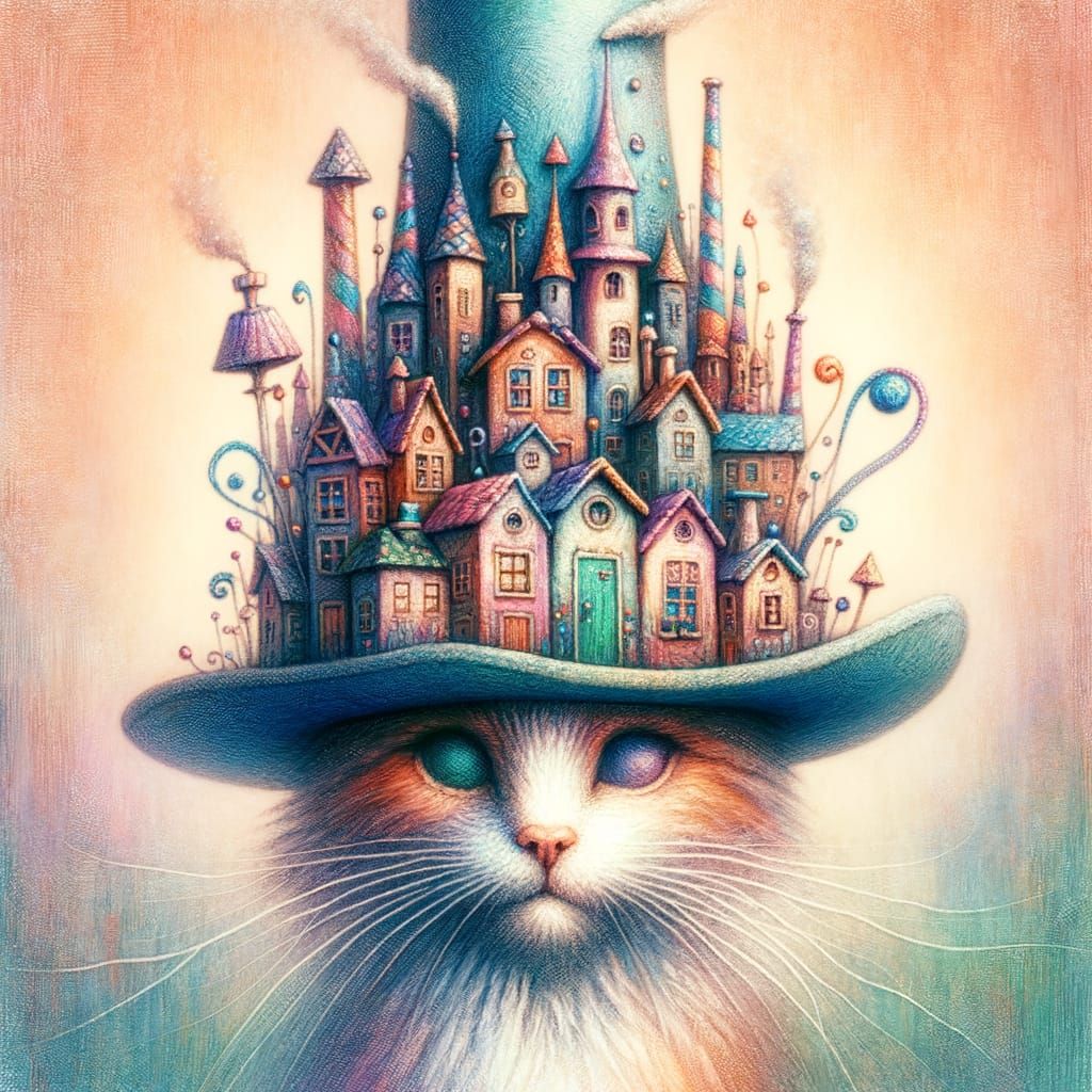 Cat with Fairy-Tale Village Hat