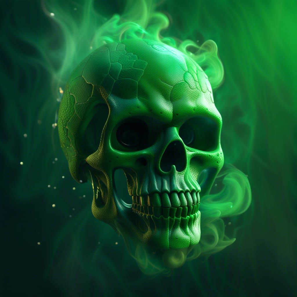 Green Skull with Smoke: Detailed Matte Painting