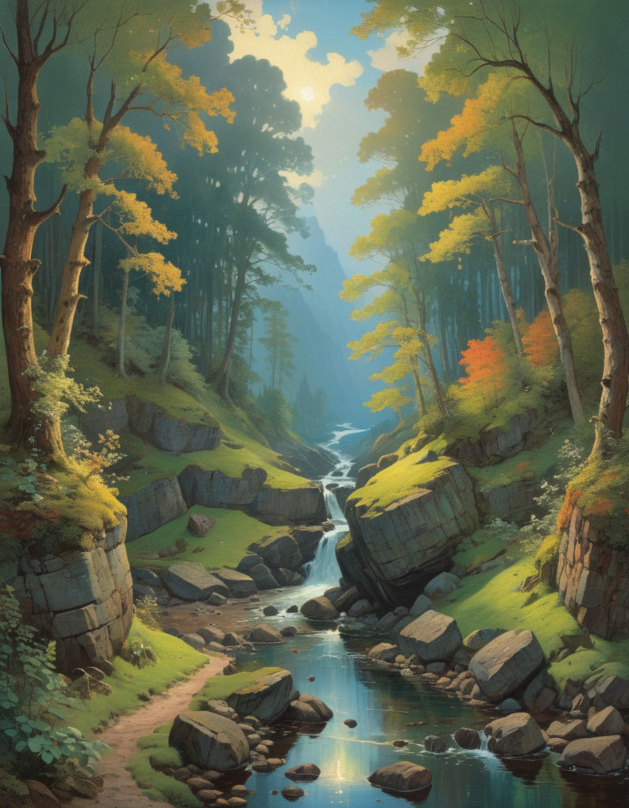 Idyllic Landscape Depicted in Whimsical Watercolor Style