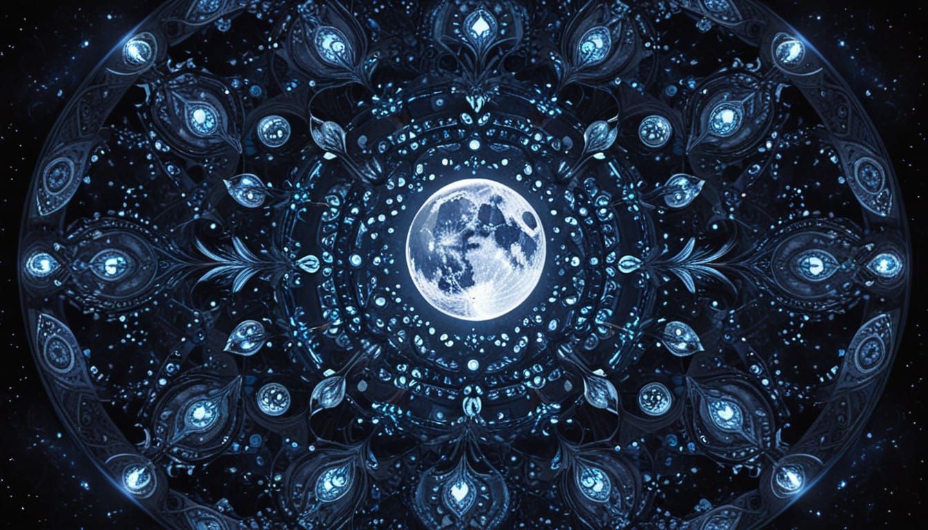 Vibrant Kaleidoscopic Moonlit Scene