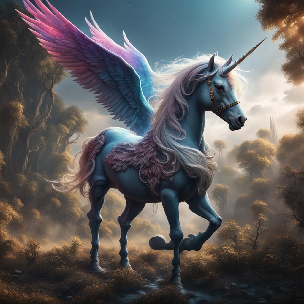 Fantastical Unicorn Pegasus Hybrid, Detailed Digital Paintin...