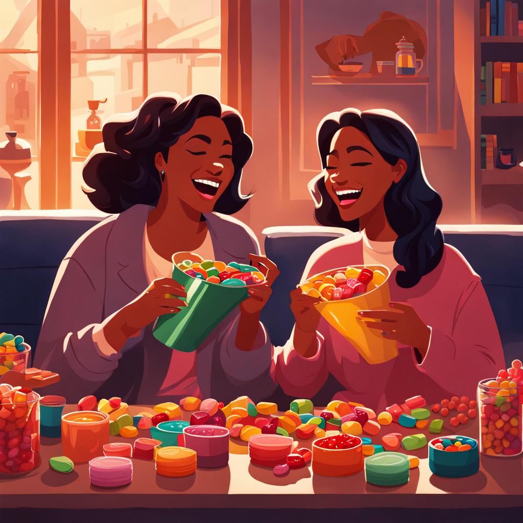 Women Sorting Candy in Cozy Living Room