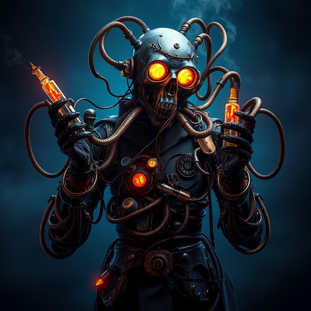 Cybernetic Plague Doctor in Dark Fantasy Aesthetic