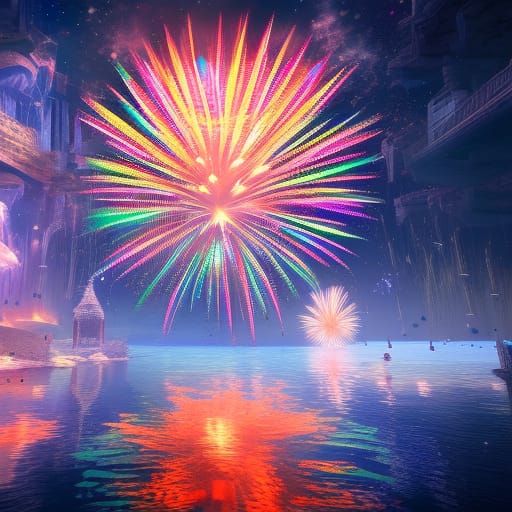 Fireworks Reflected: Detailed Matte Painting in Deep Color