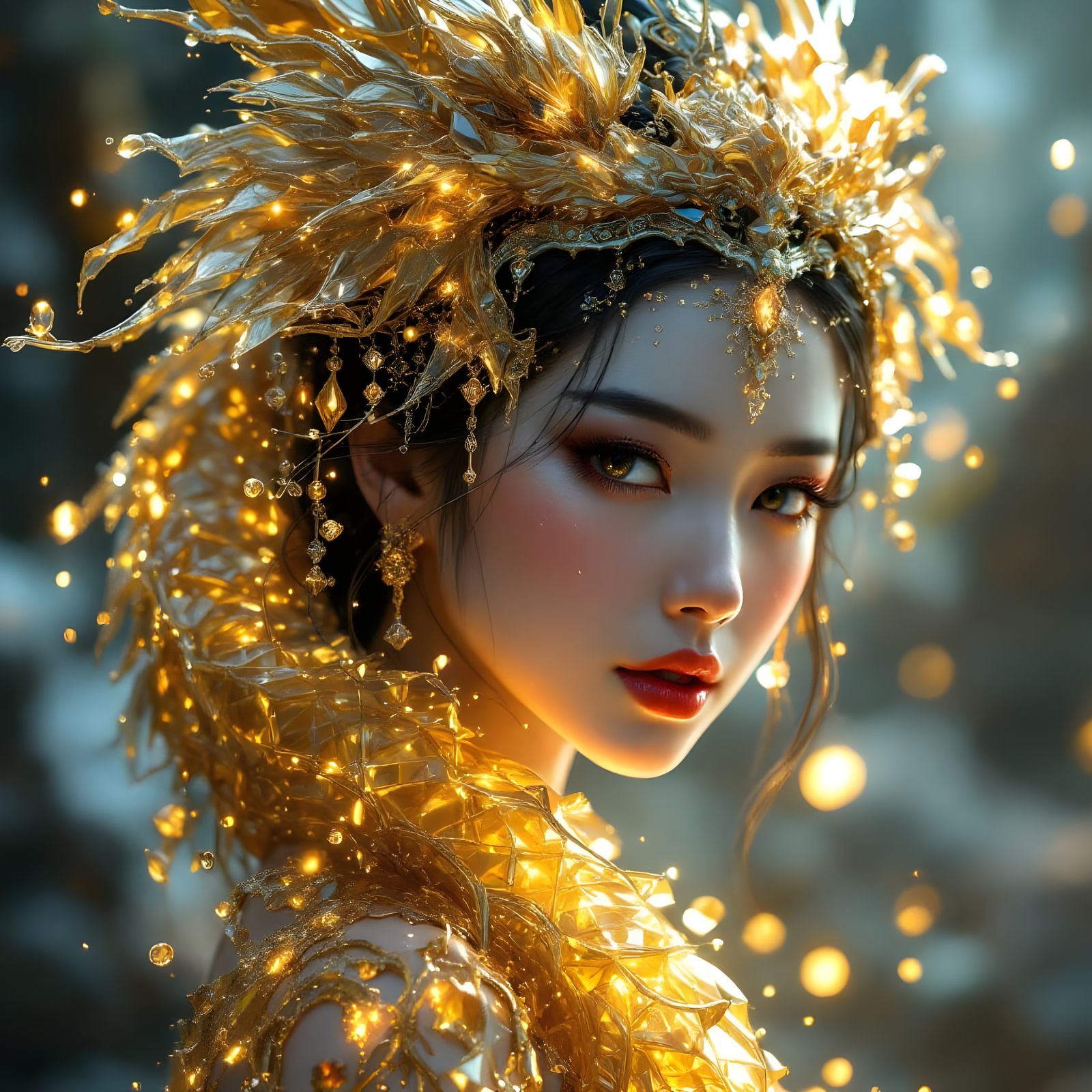 Ethereal Golden Goddess in Triadic Colors