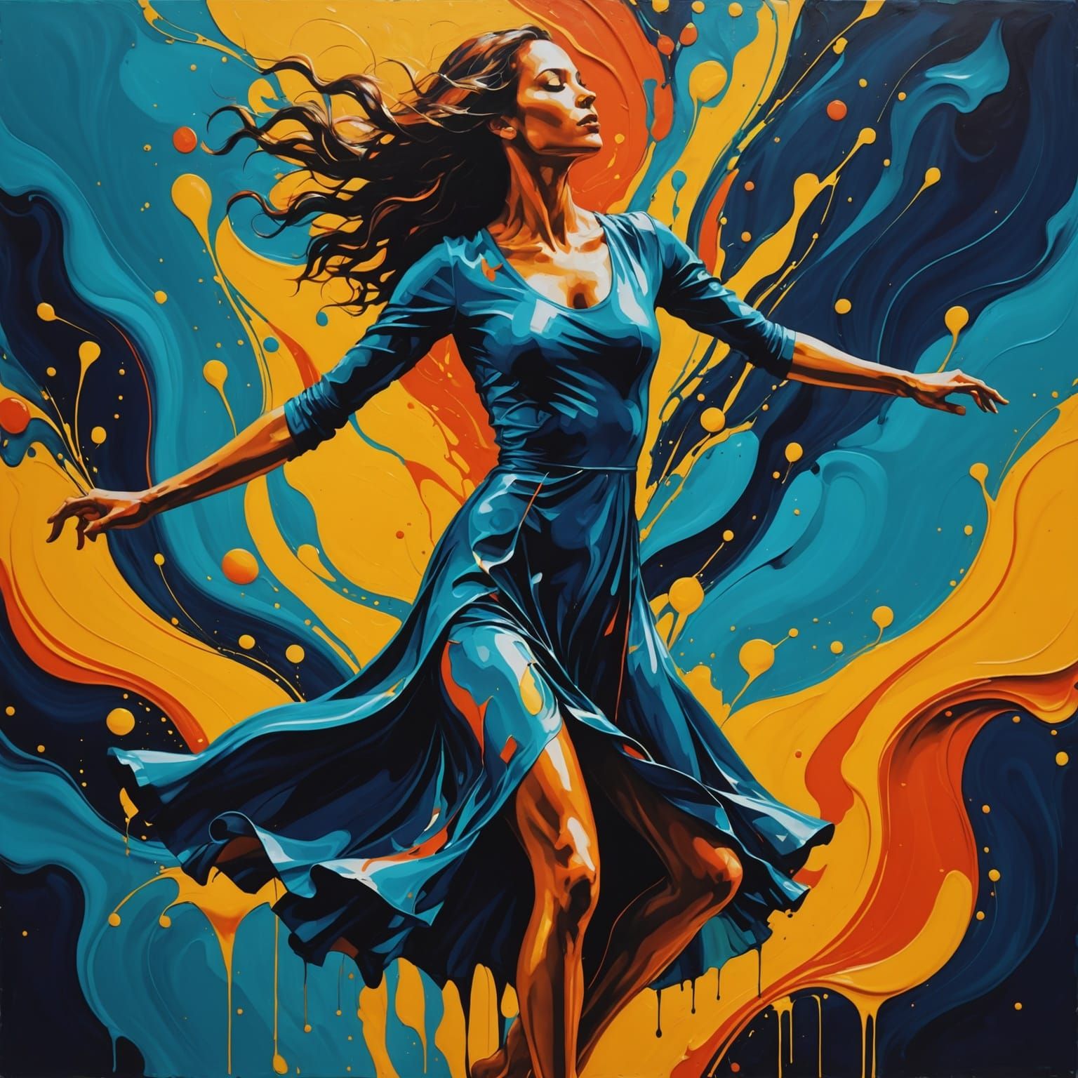Abstract Dancing Woman in Complementary Colors