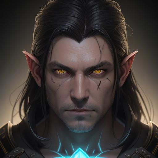 Handsome Dark Elf Portrait with Glowing Eyes
