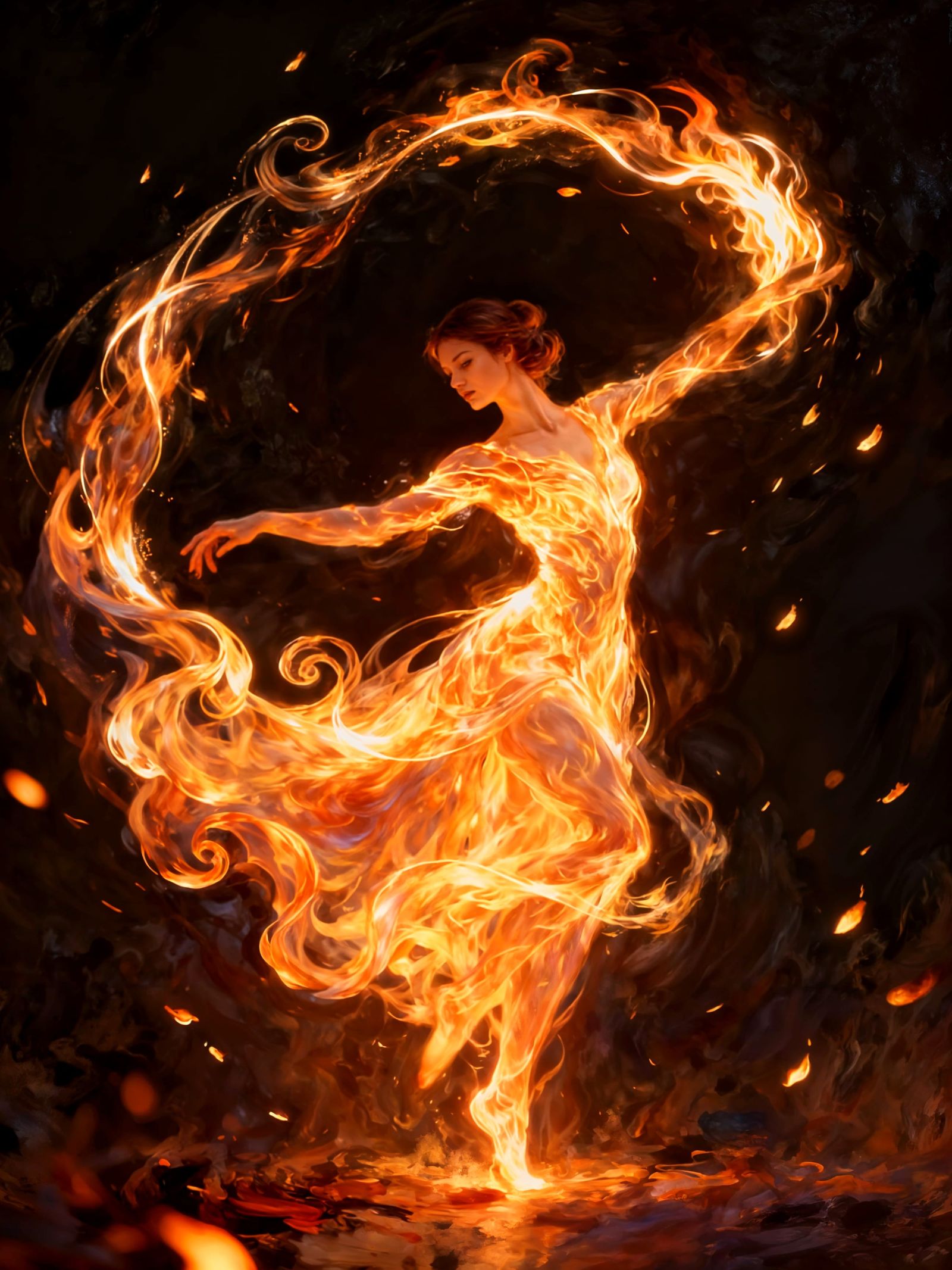 Ethereal Fire Dancer in Radiant Light