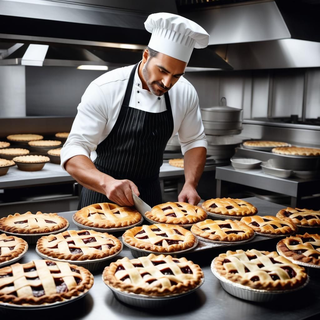 Baker Prepares Flaky Pies in Kitchen