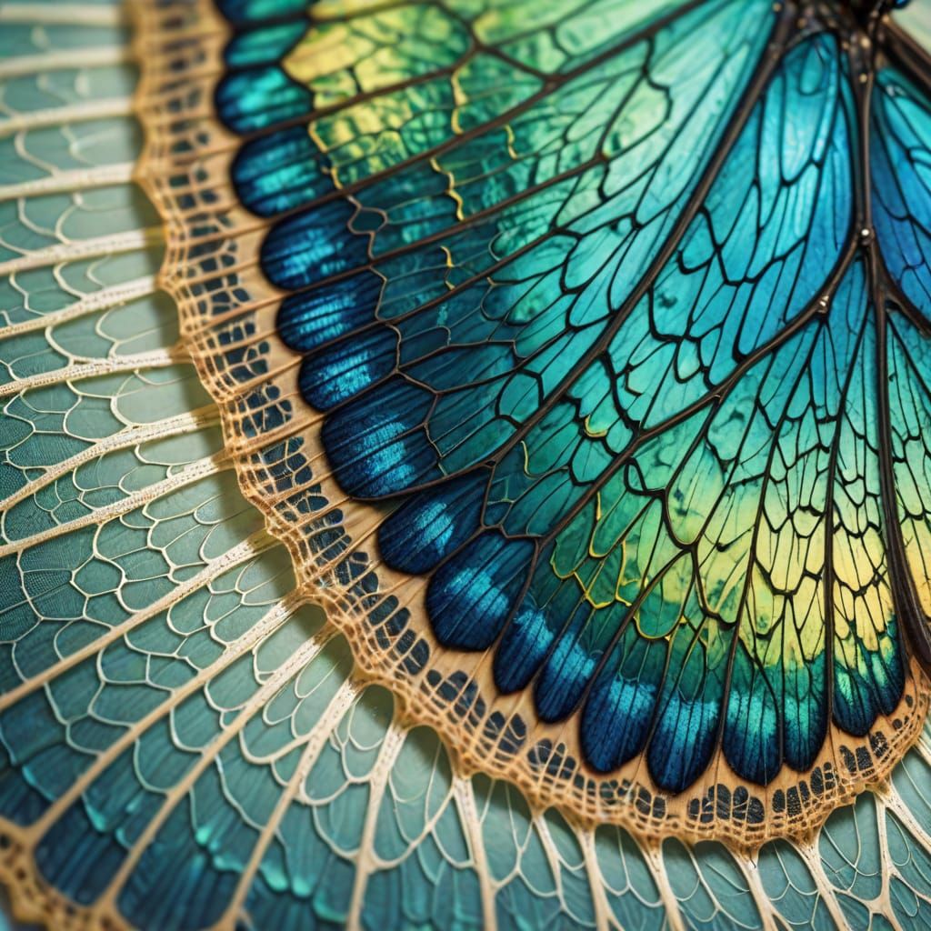 Macro Butterfly Wing in Iridescent Blues and Greens