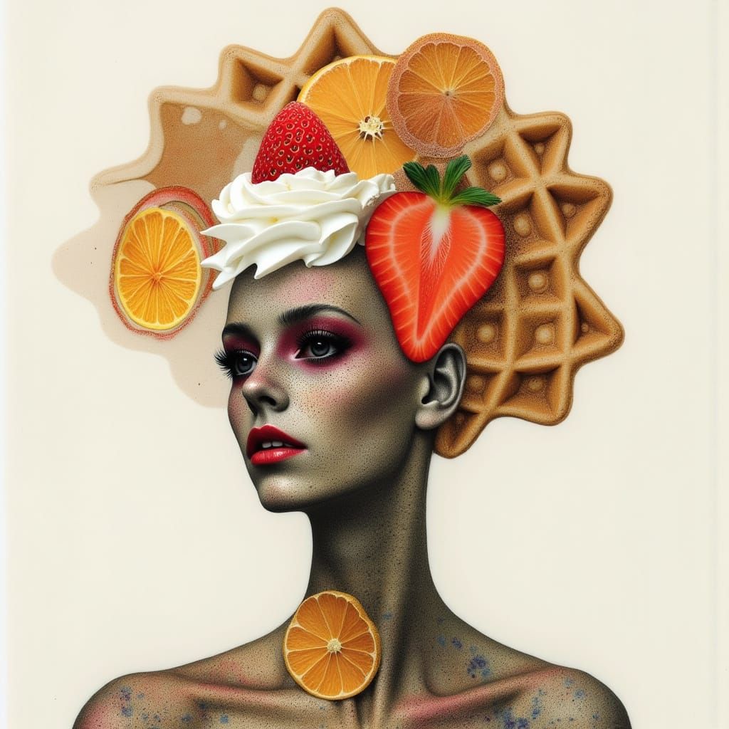 Abstract Woman With Waffle Hair and Fruit Accents