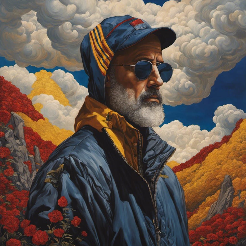 Handsome Man Portrait in Klimt-Inspired Hyperreal Style