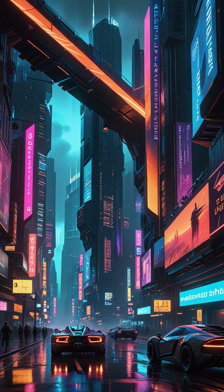Cyberpunk Metropolis at Night: Futuristic Urban Dystopia