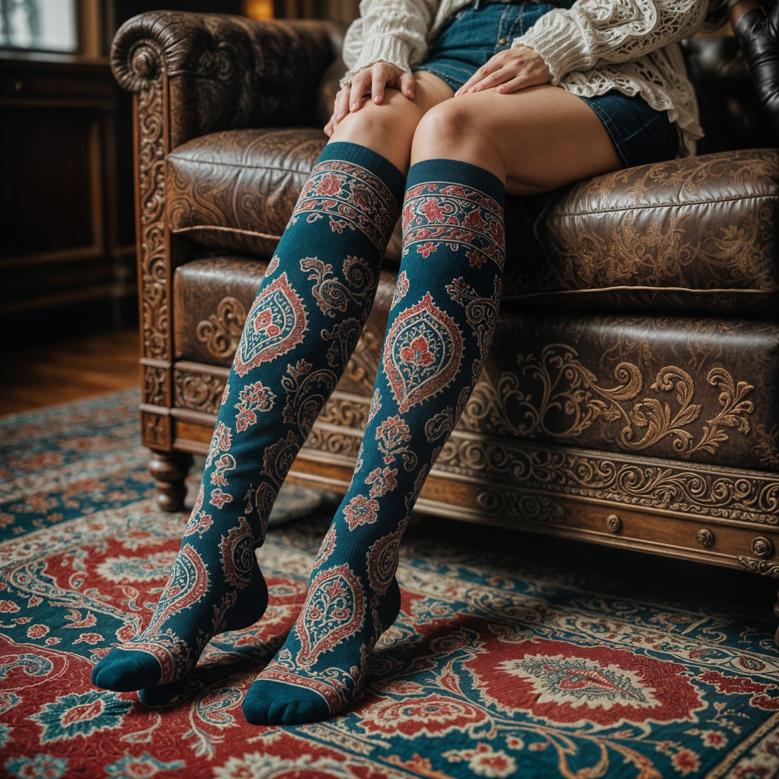 Paisley Knee-High Sock in Hyperrealistic Detail