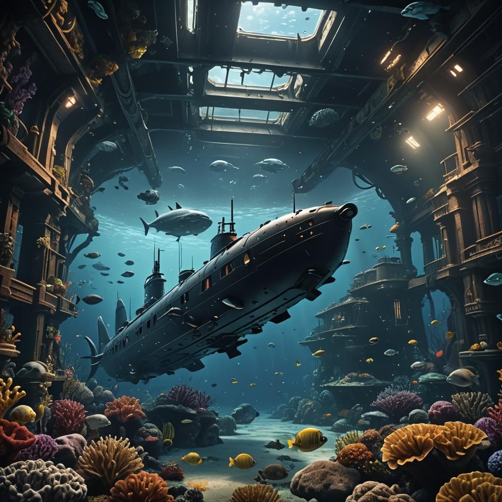 Underwater Submarine Matte Painting in Deep Color