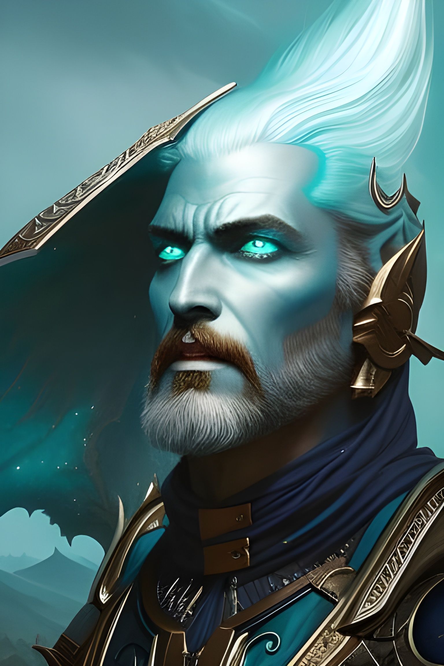 Wizened dark elf lord of the Teal Envoy to the Blue Court