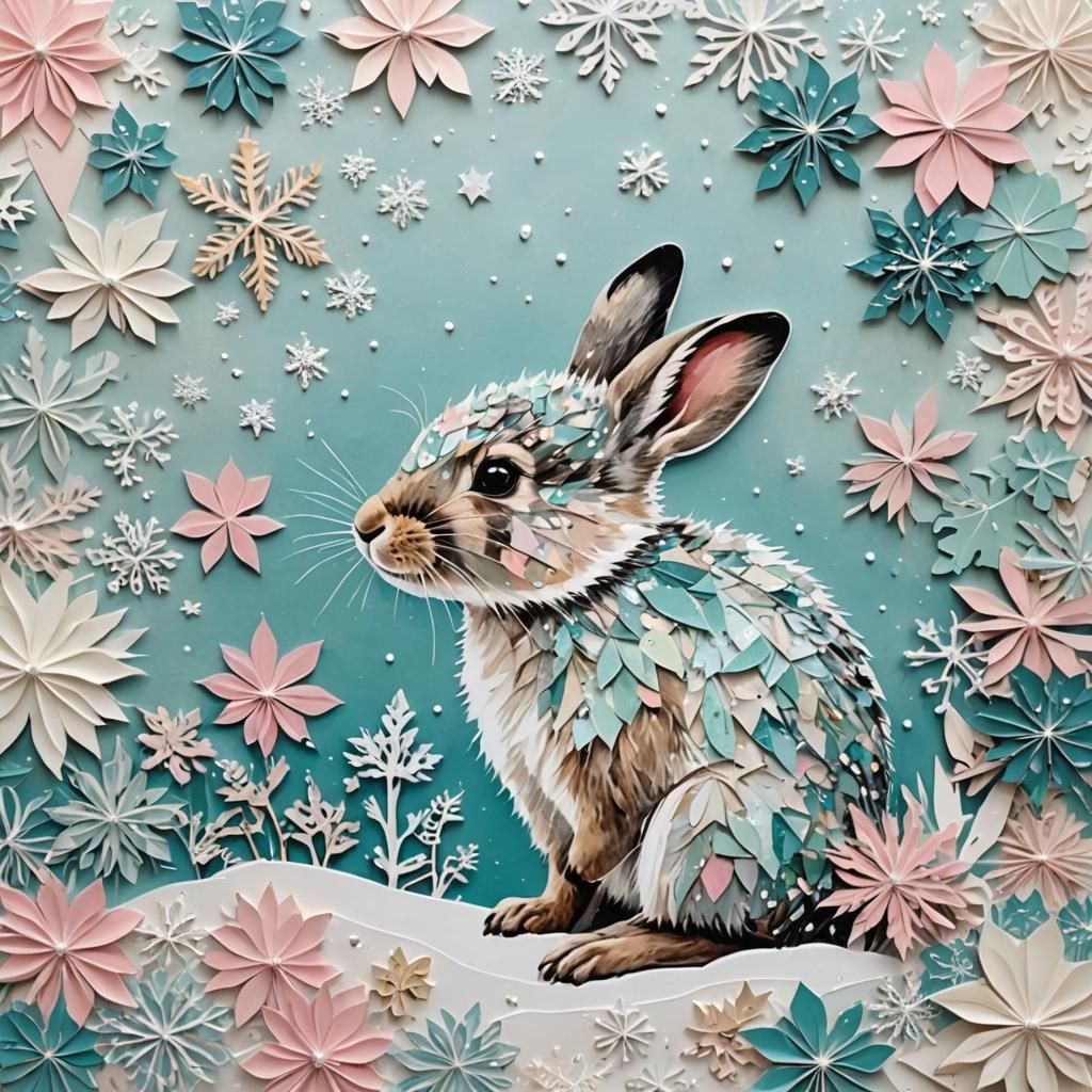 Winter Paper Collage Art with Animals