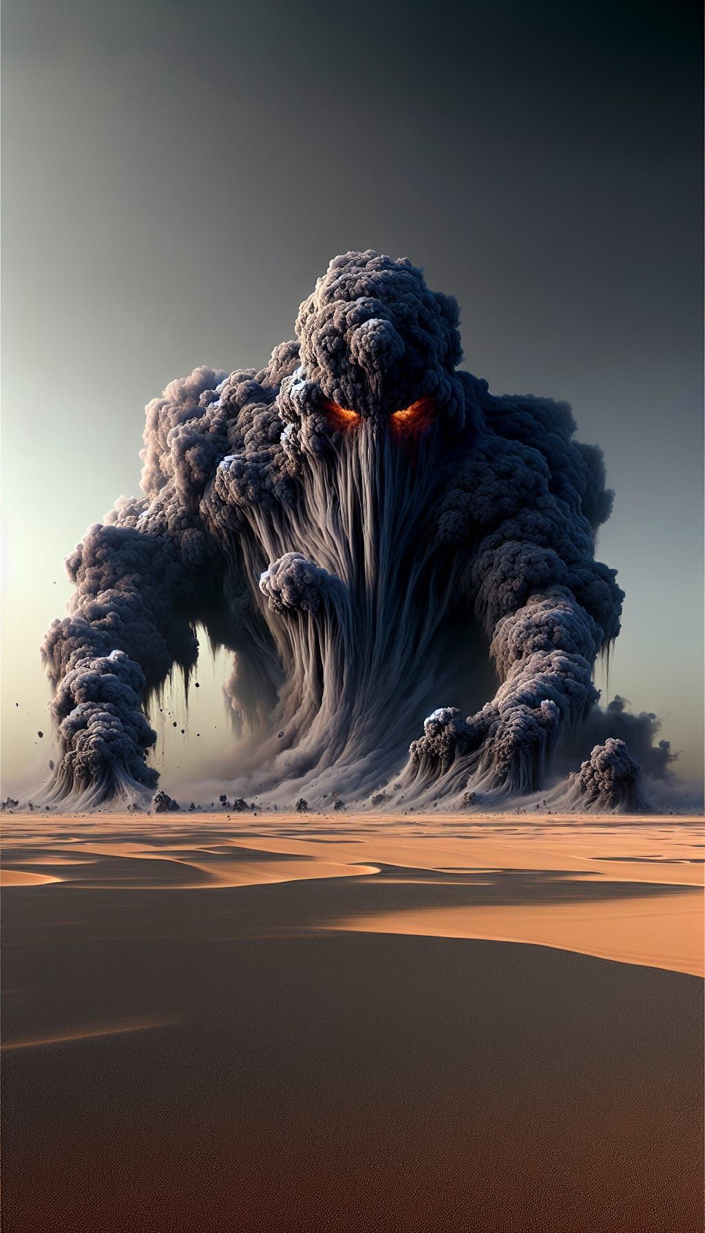 Shadow Smoke Colossus Striding Across a Desert