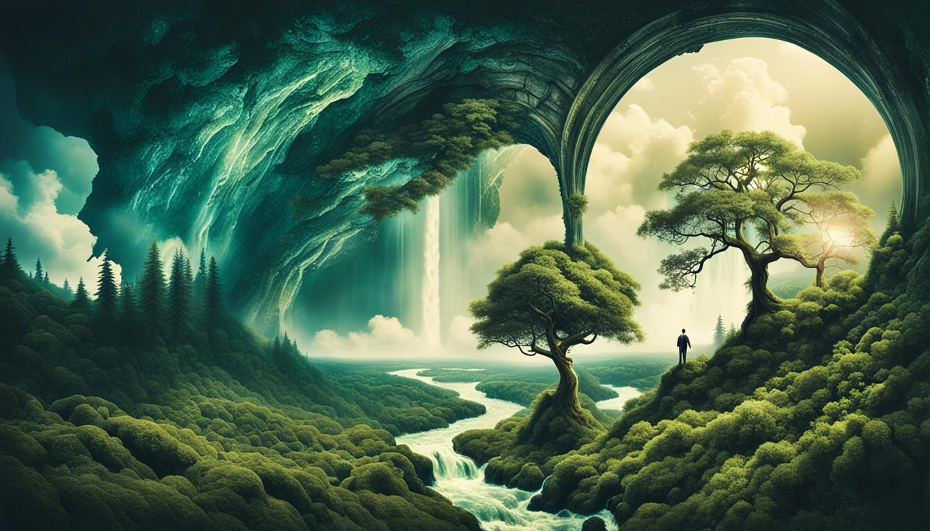 Enchanted Waterfall Portal to a Lush Forest