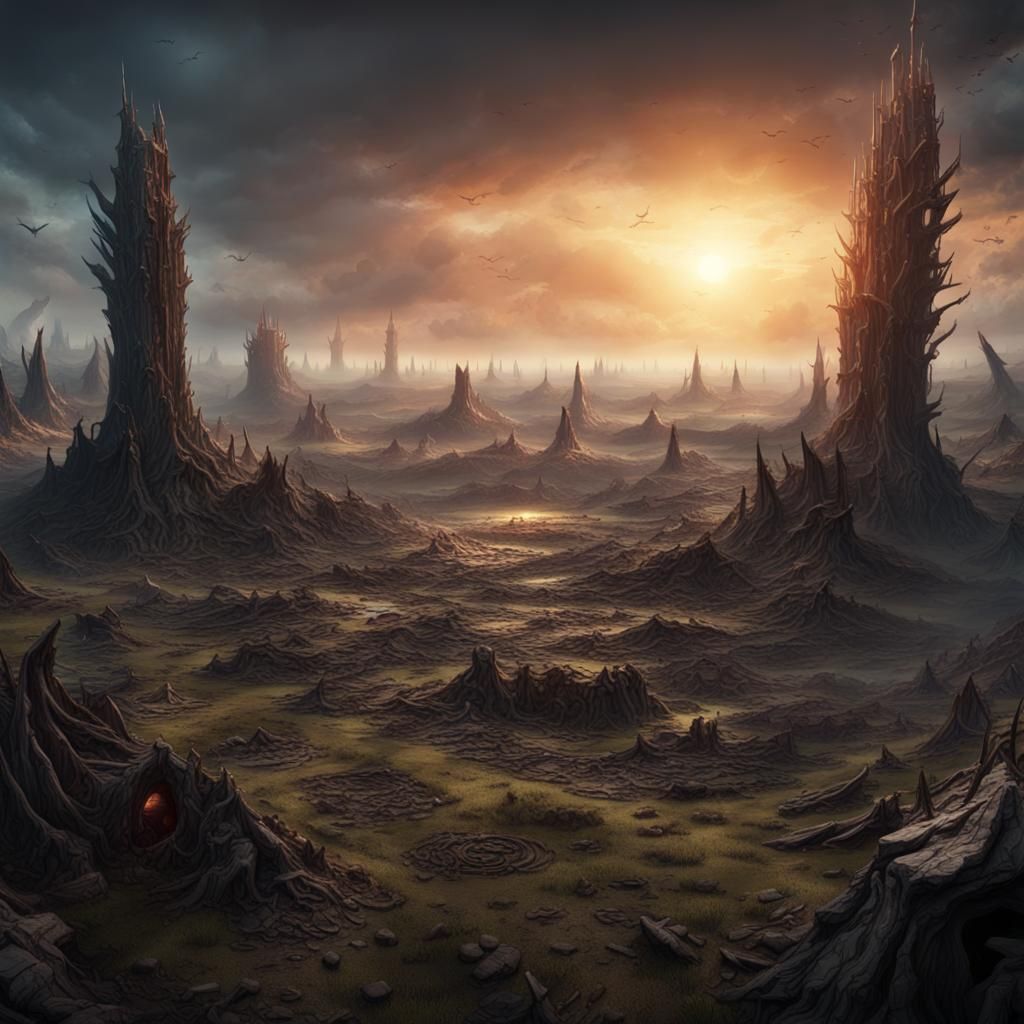 Post-War Battlefield with Crater: Fantasy Concept Art