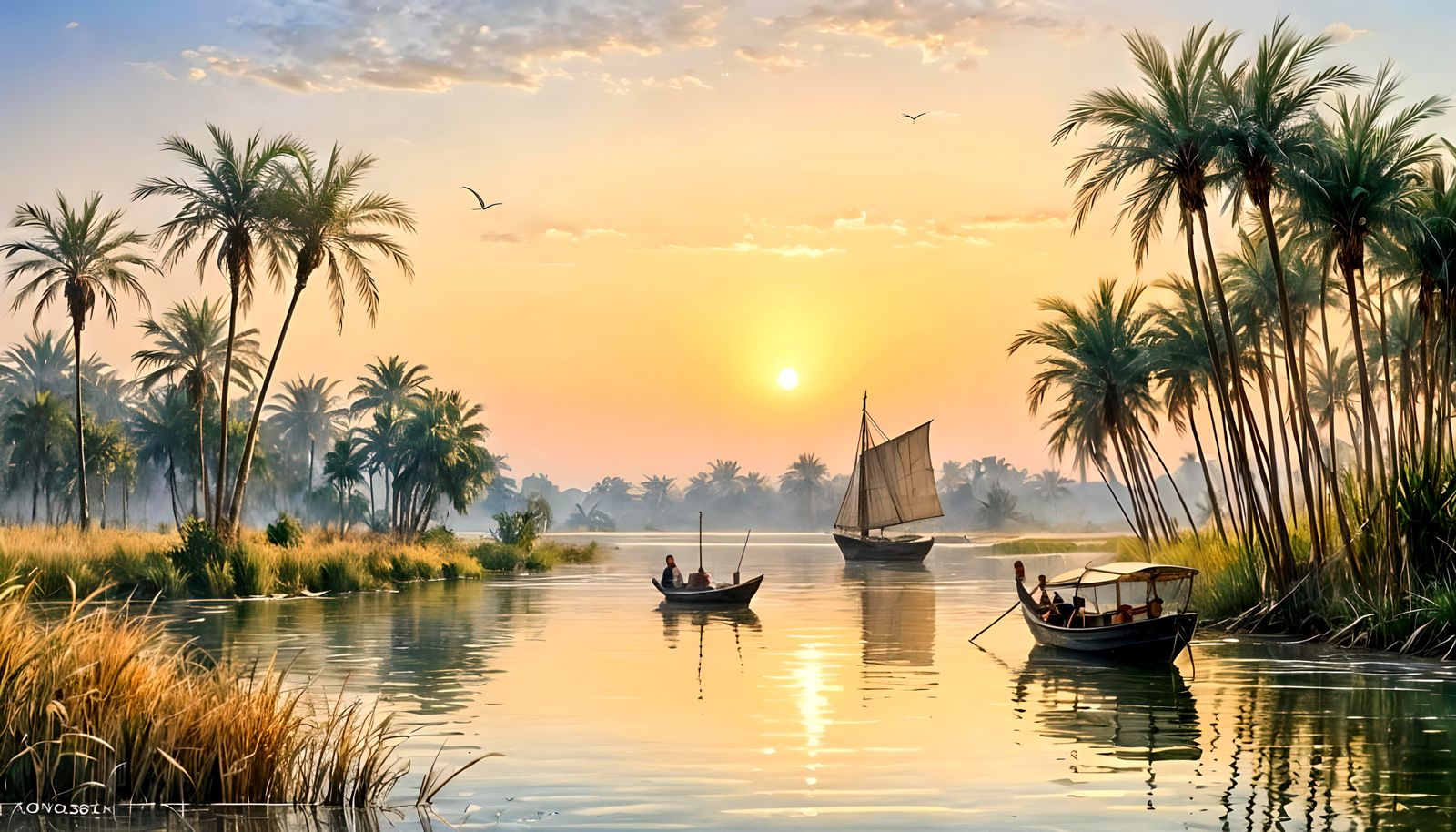 Egyptian dhow on the Nile in the morning