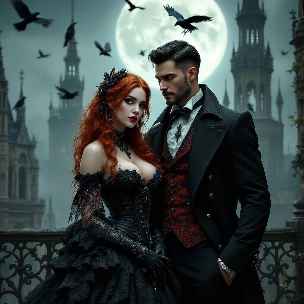 Goth Victorian Couple amidst Parisian Mystique