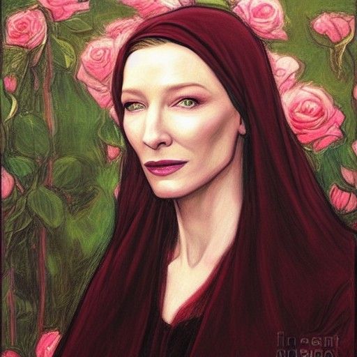 Ethereal Witch Portrait with Pink Roses