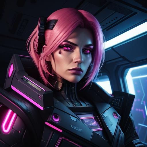 Cyberpunk Spaceship Captain Portrait with Neon Lighting