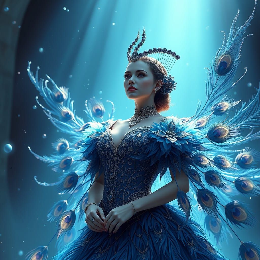 Regal Peacock Queen in Shimmering Blue