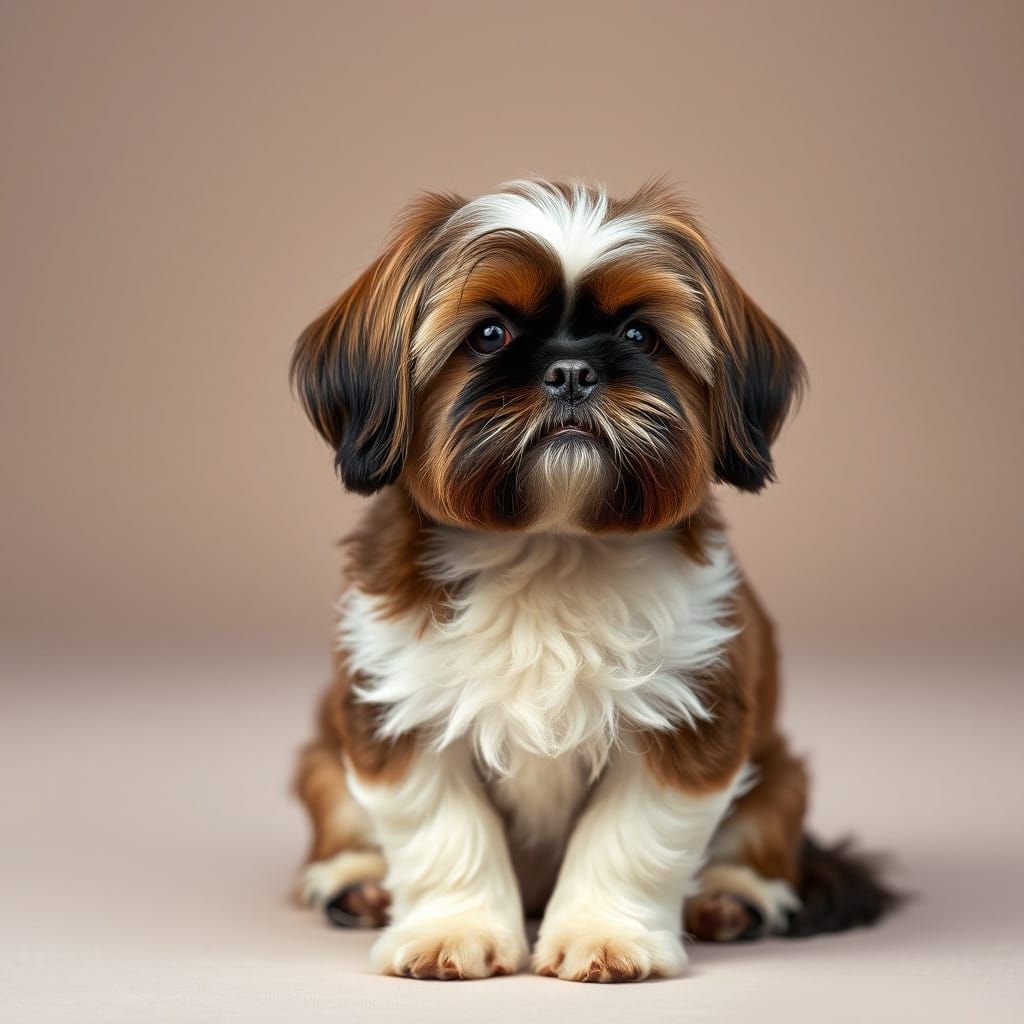 Regal Tri-Colored Shih Tzu in Studio Portrait