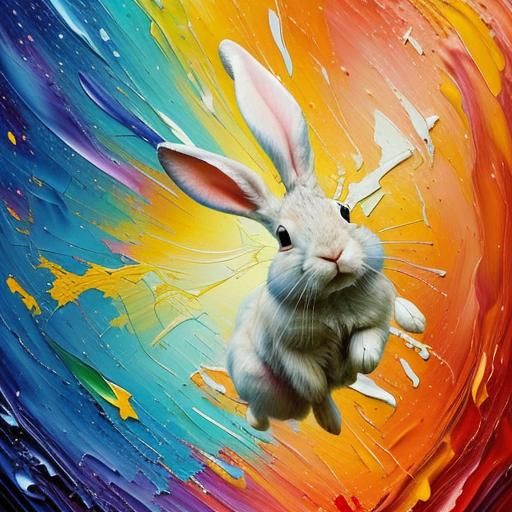 Rabbit Flies Through Space: Expressionist Oil Painting