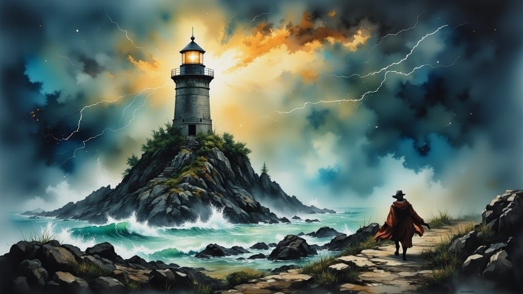 Mystical Stormbound Lighthouse Illuminates the Chaotic Sea