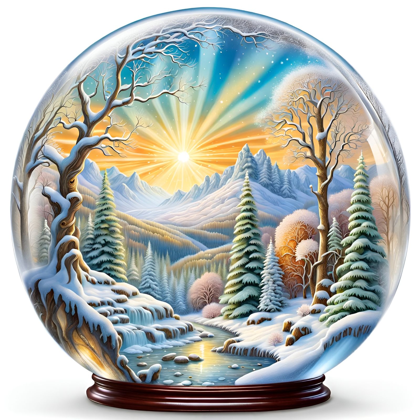 Magical Winter Landscape in Glass Snow Globe
