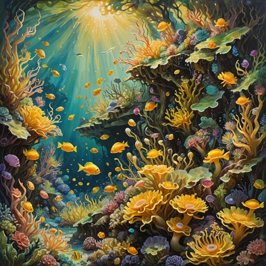 Vibrant Coral Reef Oil Painting