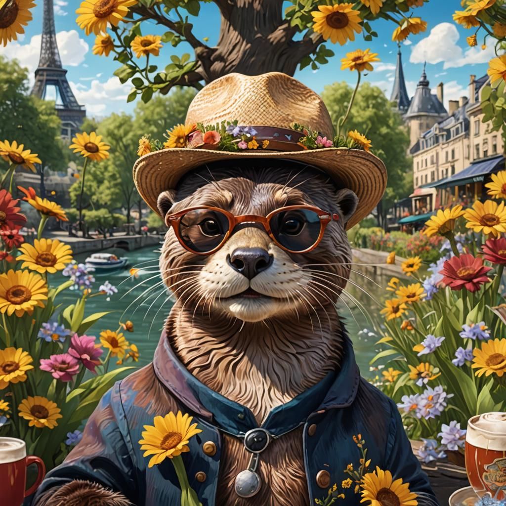 Smiling Otter in Paris, Van Gogh Style