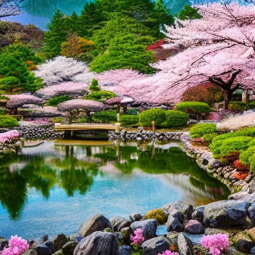 Serene Japanese House Beneath Sakura Tree: Watercolor Style