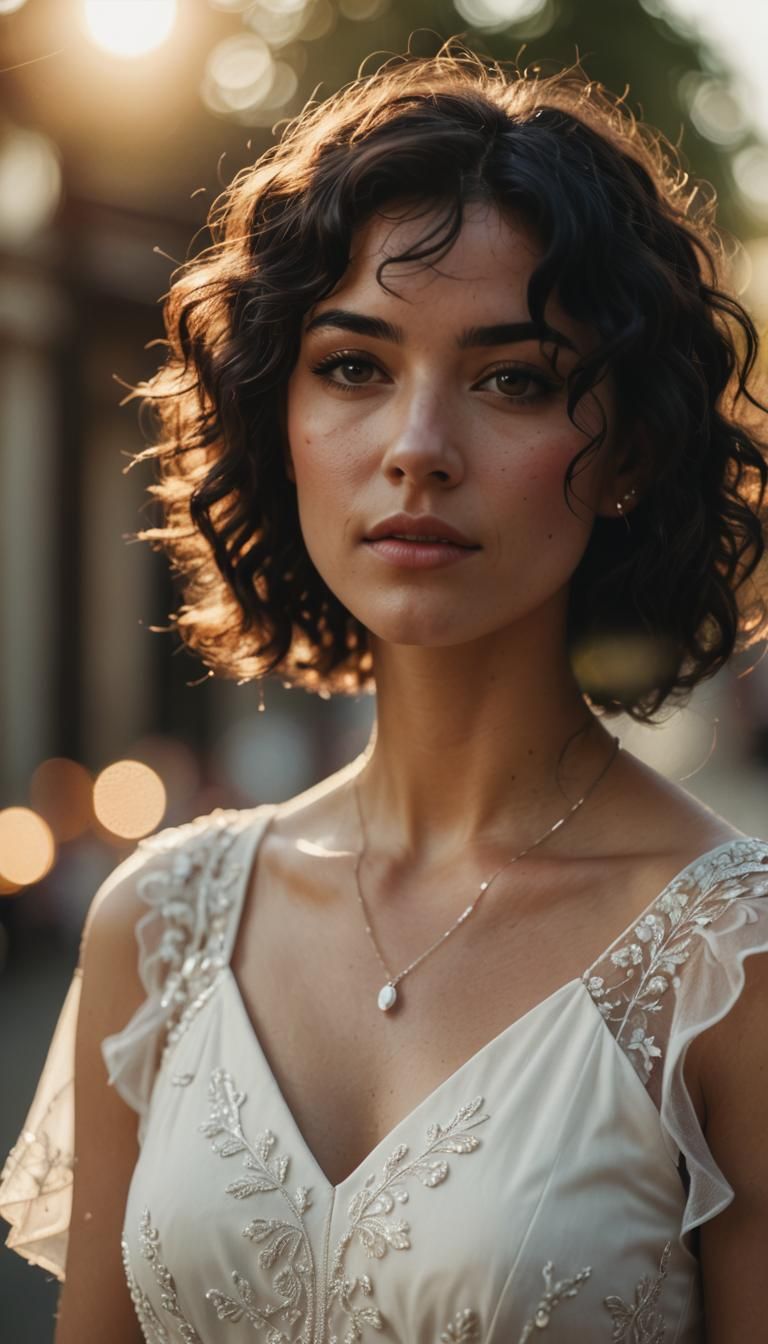 Pretty Girl with Curly Hair in Cinematic Style