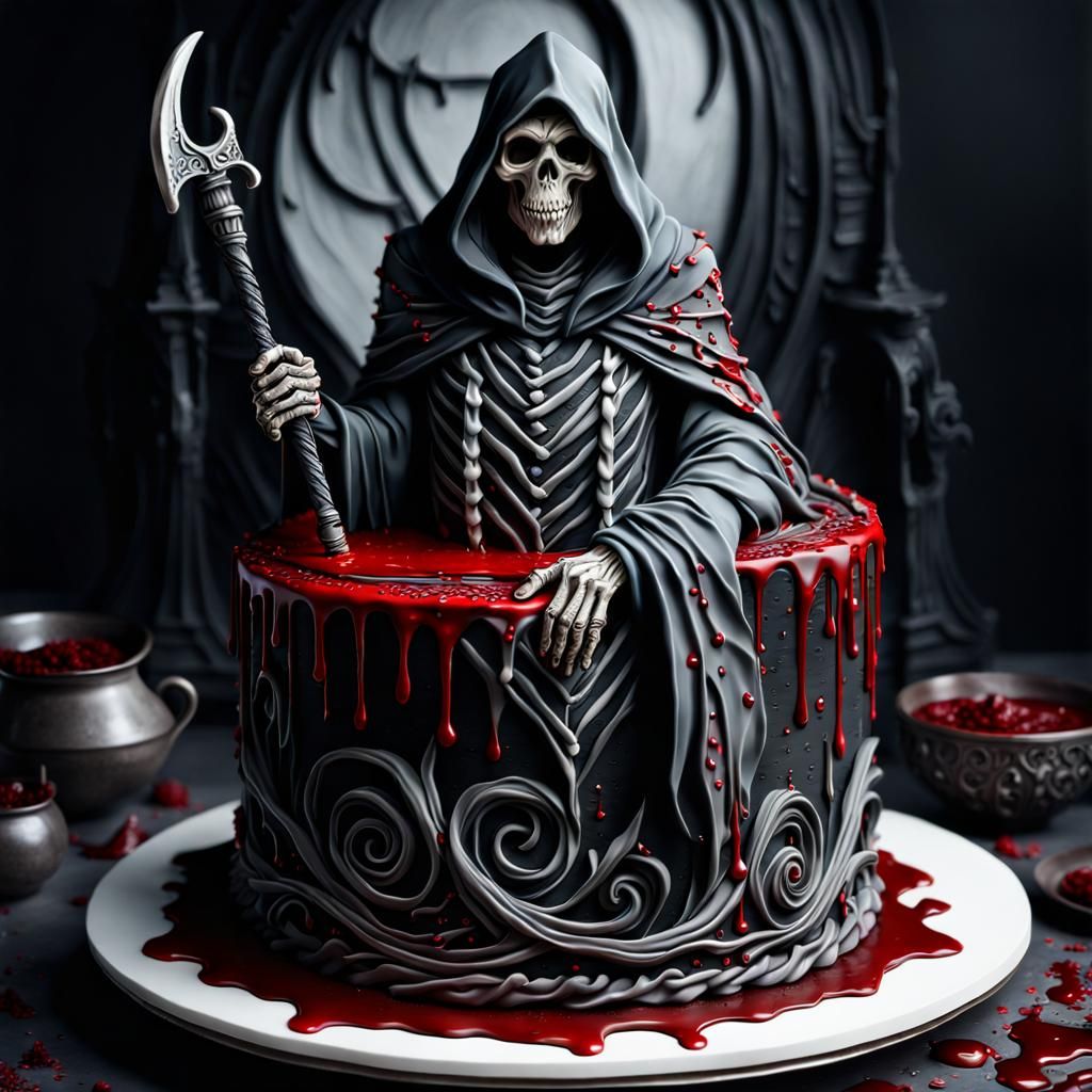 Grim Reaper Cake: A Deadly Surrealist Dessert