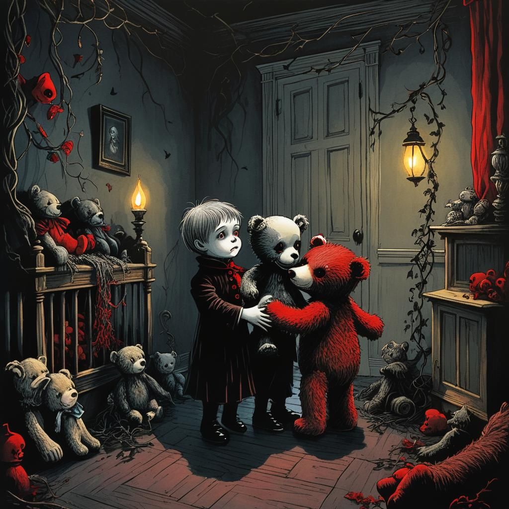 Gothic-Victorian Nursery: Toddler and Vampire Teddy Bear