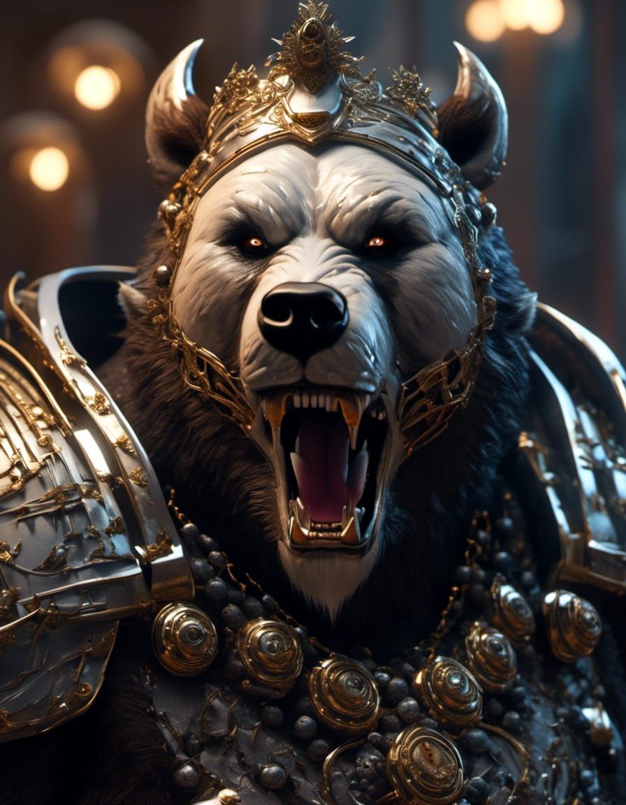 Creepy Robot Bear Demon Portrait in Horrorcore Style