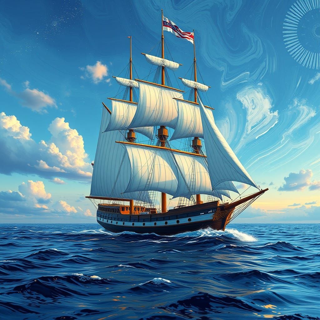 Vibrant VAN GOGH-Inspired Sailing Ship in a 24-Color Palette