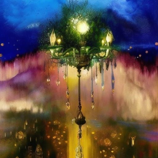 Melting Candle Chandelier, Intricate Cel-Shaded Painting