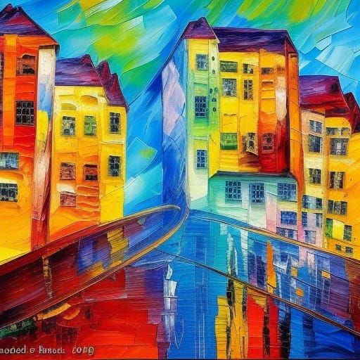 Colorful Expressionist Painting in Neo-Impressionist Style