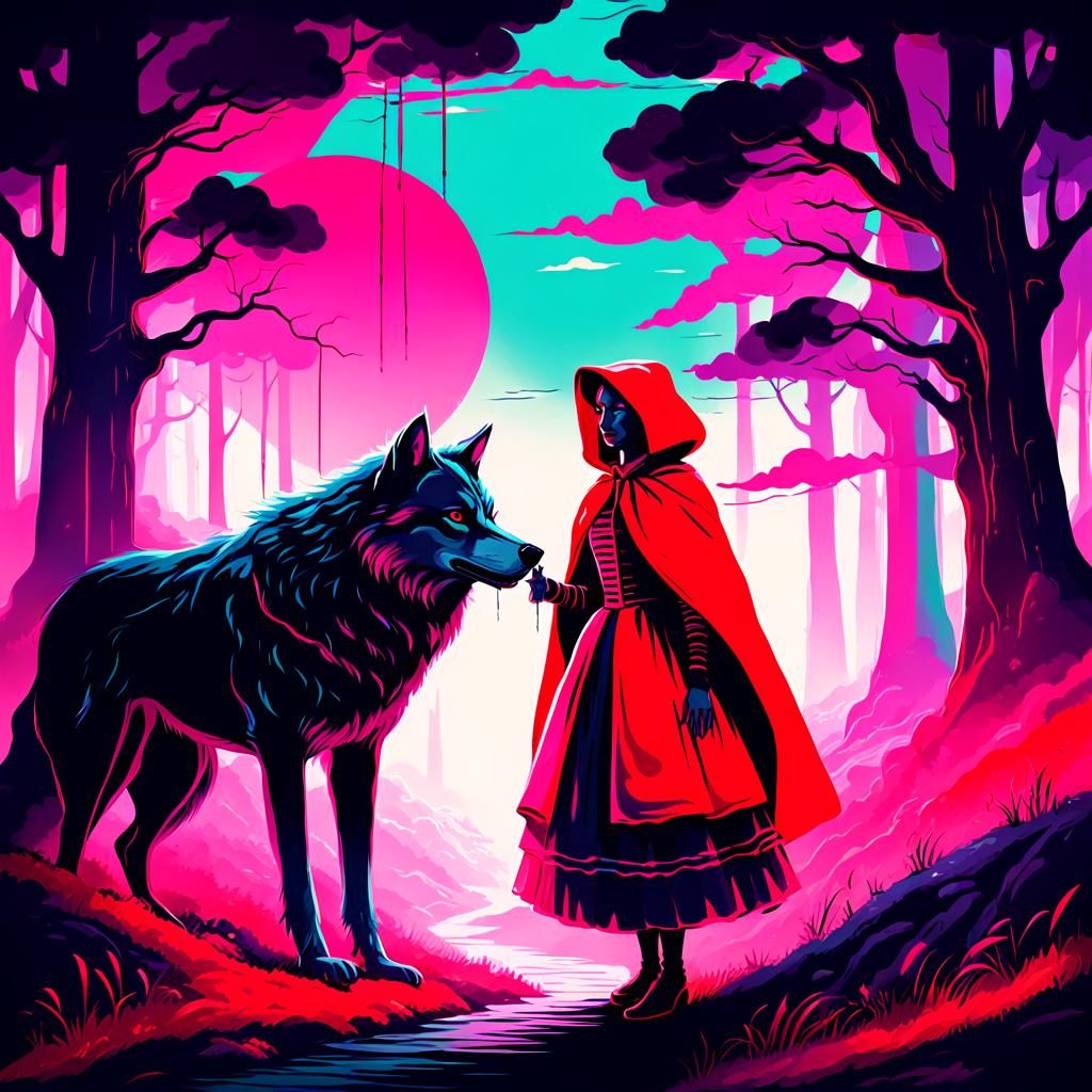 Little Red Riding Hood in Synthwave Kandinsky Style